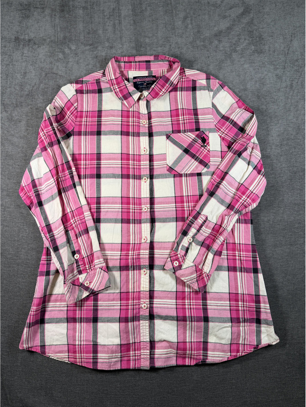U.S. Polo Assn. Women's Pink Plaid Button-Up Shirt XL